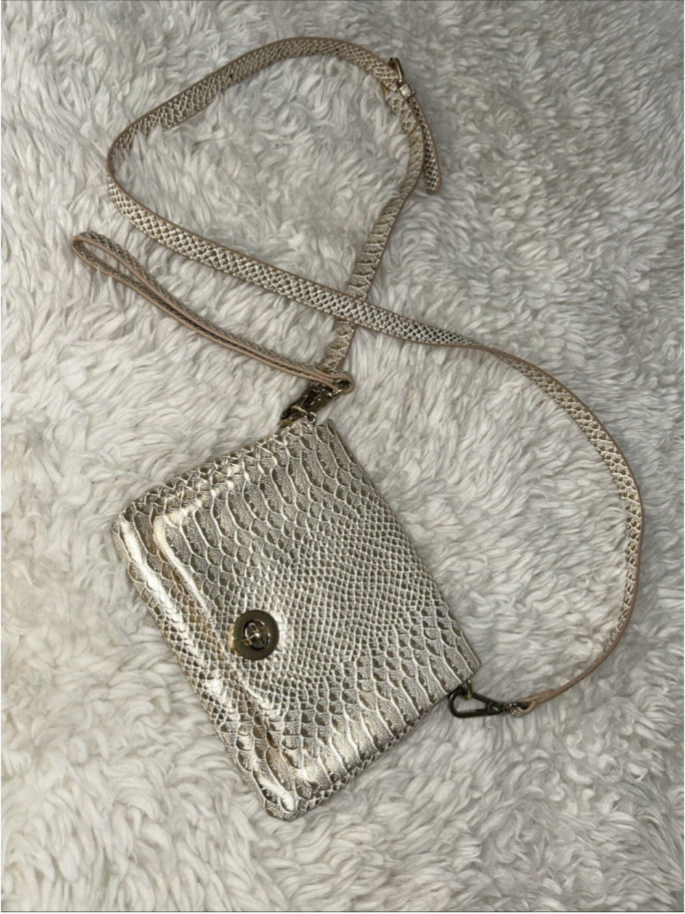 Charming Charlie Gold Snakeskin Pattern Small Crossbody Purse